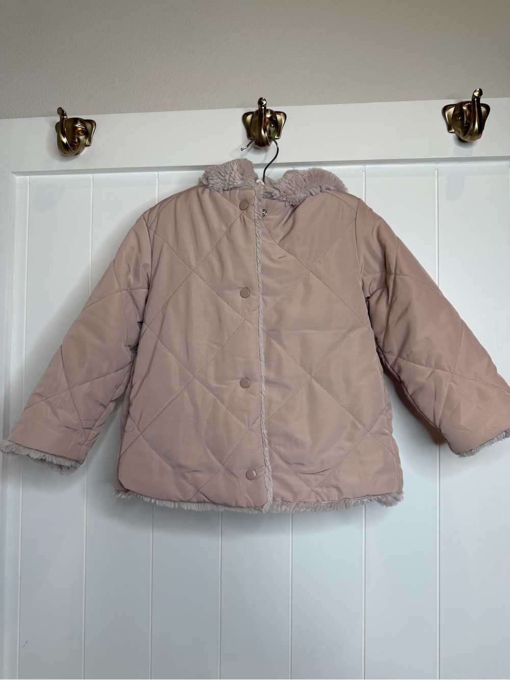 Zara Quilted Faux-Fur Trim Puffer Jacket - Light Pink